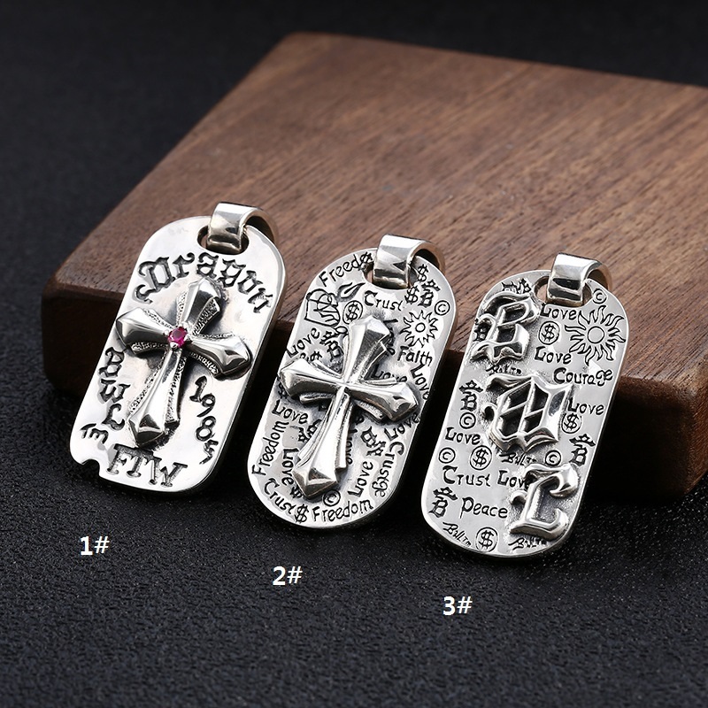 925 Sterling Silver Crosses Graffiti Pendant Necklaces Vintage Gothic Punk Hiphop Antique Designer Luxury Jewelry Accessories