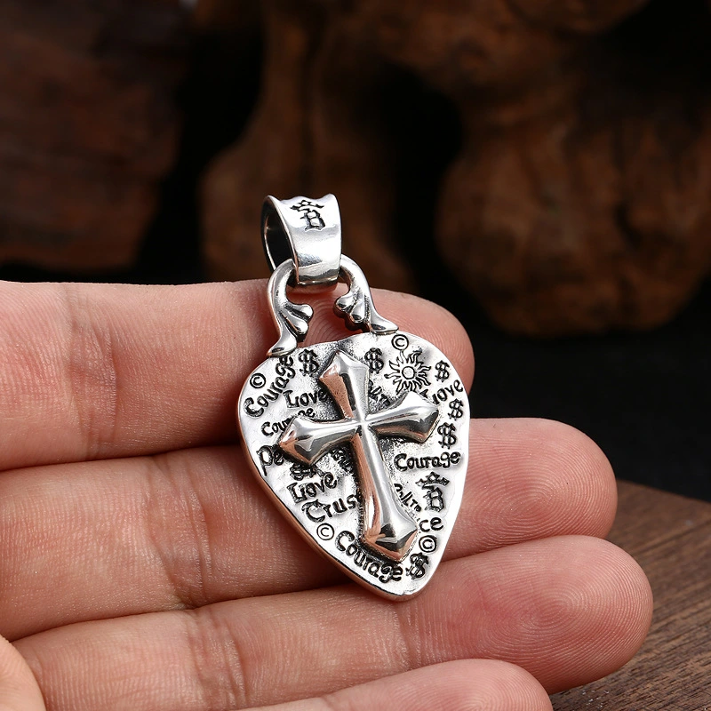 925 Sterling Silver Cross Graffiti Badge Pendant Necklaces Vintage Gothic Punk Hiphop Antique Designer Luxury Jewelry Accessories