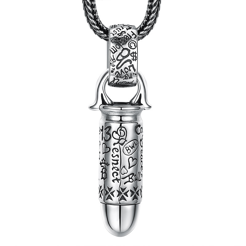 925 Sterling Silver Bullets Pendant Necklaces Vintage Gothic Punk Hiphop Antique Designer Luxury Jewelry Accessories