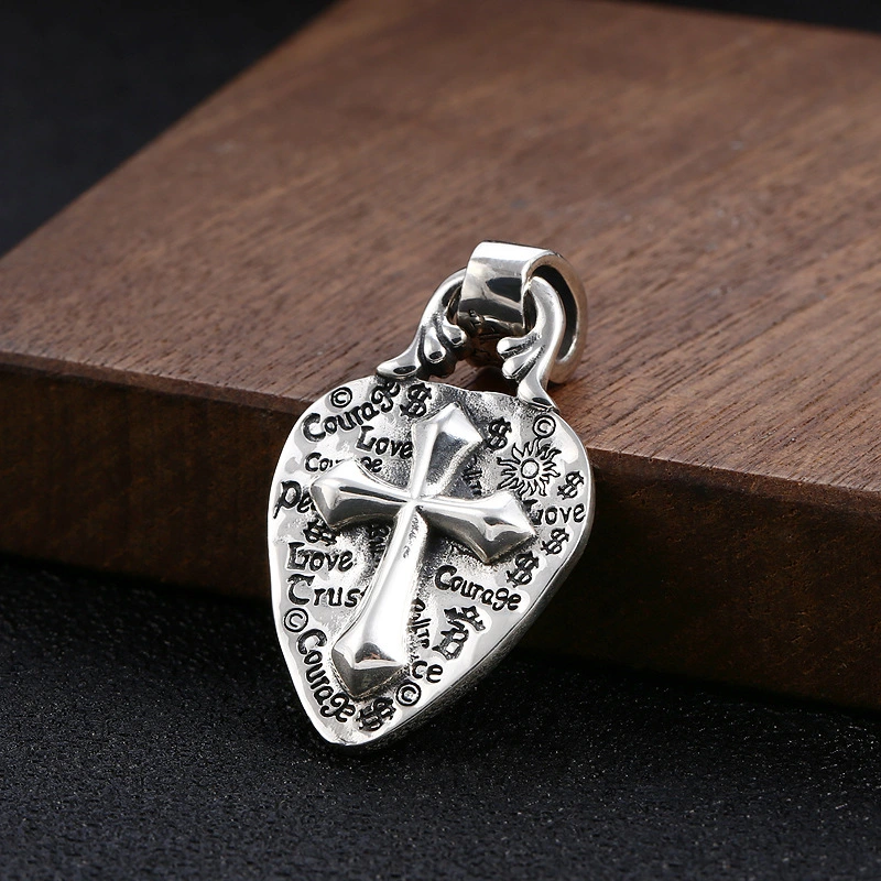 925 Sterling Silver Cross Graffiti Badge Pendant Necklaces Vintage Gothic Punk Hiphop Antique Designer Luxury Jewelry Accessories
