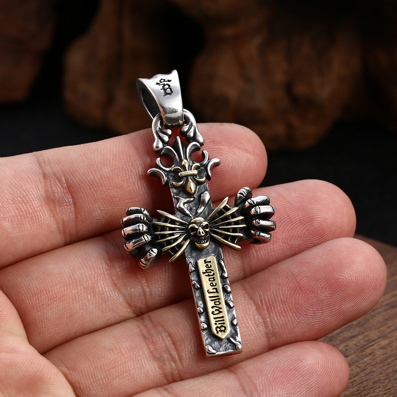 925 Sterling Silver Skull Cross Pendant Necklaces Vintage Gothic Punk Hiphop Antique Designer Luxury Jewelry Accessories