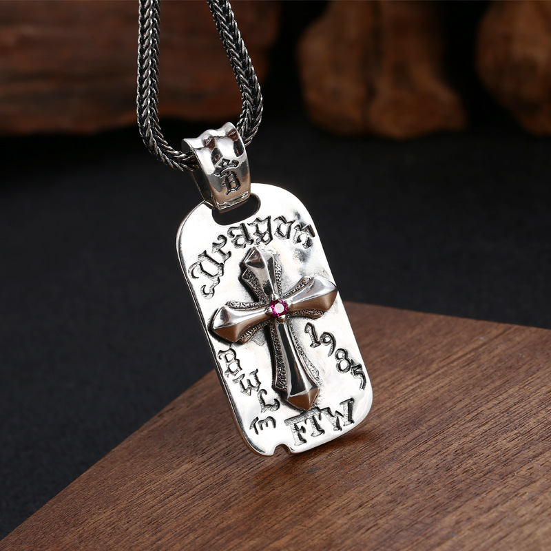 925 Sterling Silver Crosses Graffiti Pendant Necklaces Vintage Gothic Punk Hiphop Antique Designer Luxury Jewelry Accessories