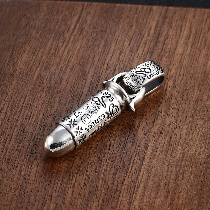 925 Sterling Silver Bullets Pendant Necklaces Vintage Gothic Punk Hiphop Antique Designer Luxury Jewelry Accessories