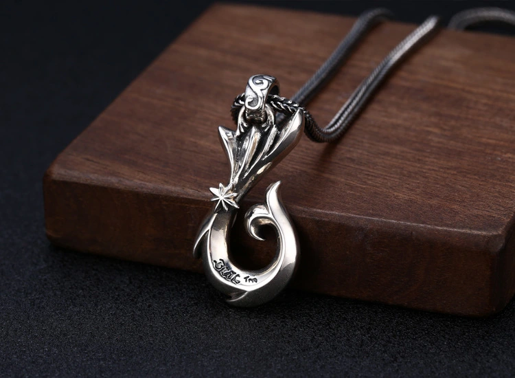 925 Sterling Silver Star Heart Fish Tail Pendant Necklaces Vintage Gothic Punk Hiphop Antique Designer Luxury Jewelry Accessories