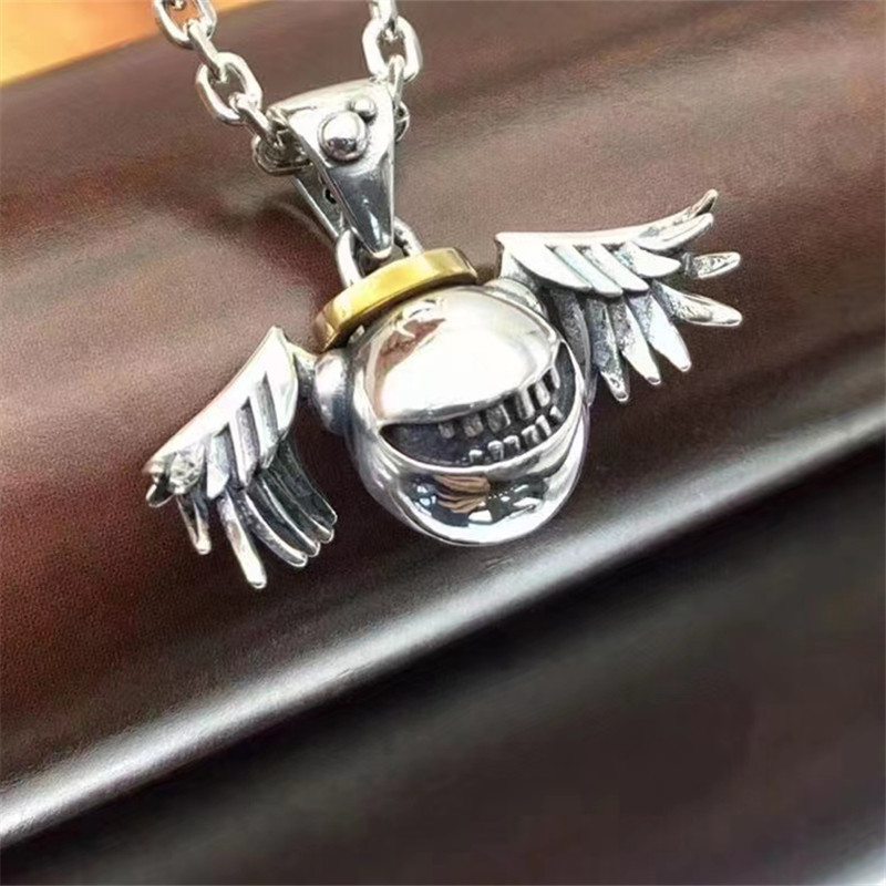 925 Sterling Silver Evil Ball With Wings Pendant Necklaces Vintage Gothic Punk Hiphop Antique Designer Luxury Jewelry Accessories