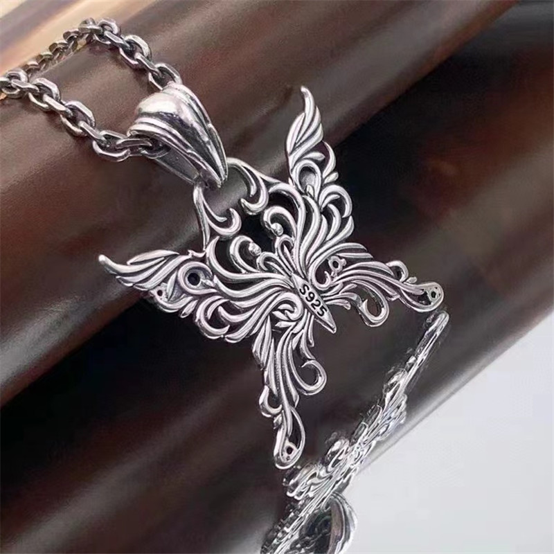 925 Sterling Silver Butterfly Pendant Necklaces Vintage Gothic Punk Hiphop Antique Designer Luxury Jewelry Accessories