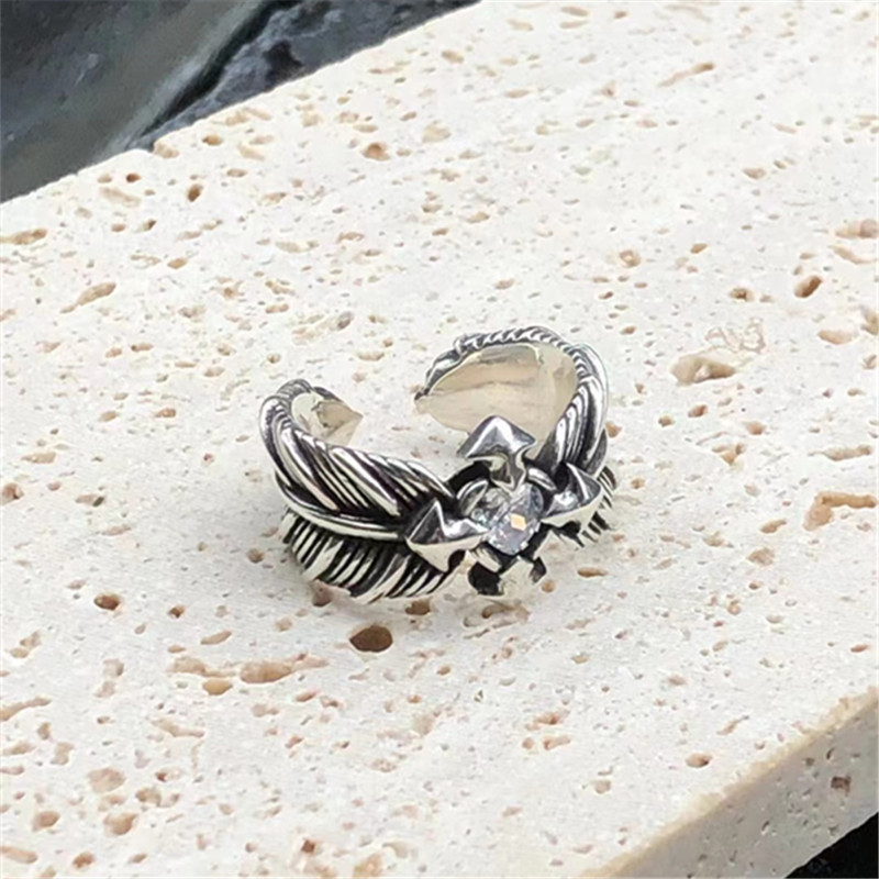 925 Sterling Silver Feather Adjustable Band Rings Vintage Gothic Punk Antique Designer Luxury Jewelry Accessories