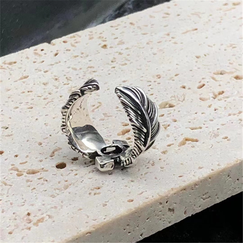 925 Sterling Silver Feather Adjustable Band Rings Vintage Gothic Punk Antique Designer Luxury Jewelry Accessories