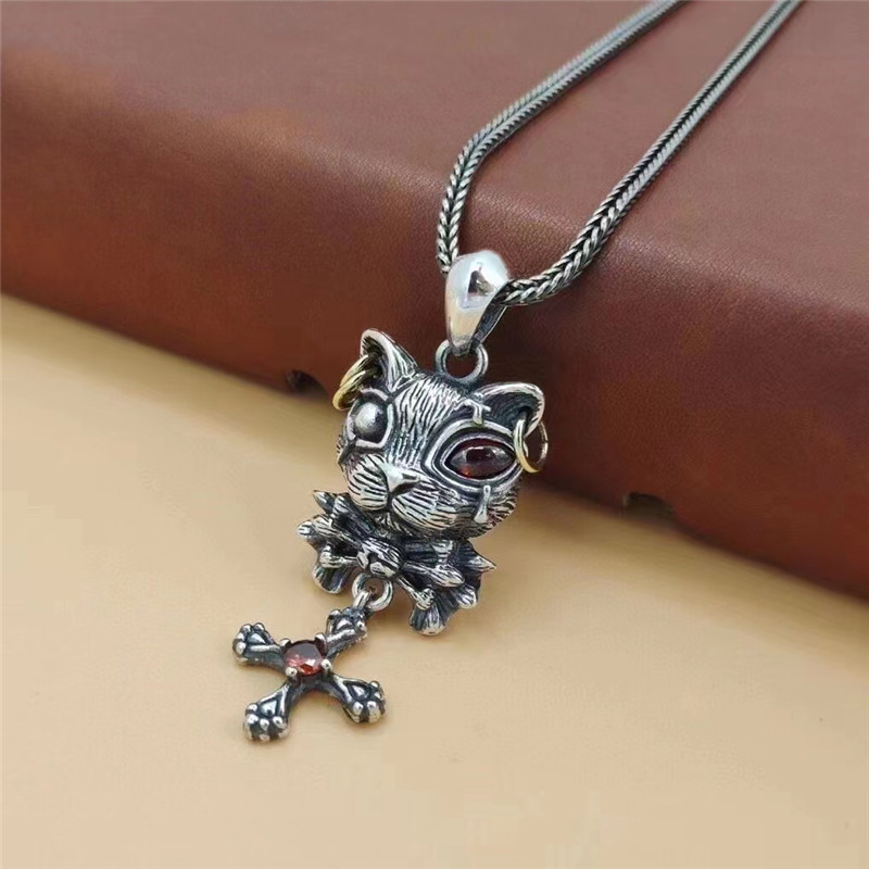 925 Sterling Silver Cat Pendant Necklaces Vintage Gothic Punk Hiphop Antique Designer Luxury Jewelry Accessories