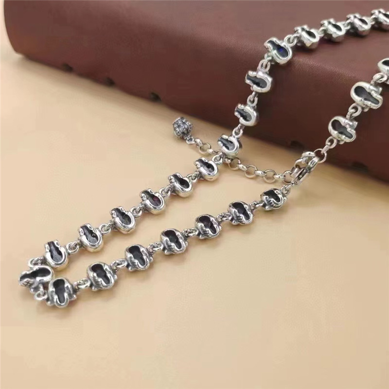 925 Sterling Silver Skull Link Chain Necklaces Vintage Gothic Punk Hiphop Antique Designer Luxury Jewelry Accessories