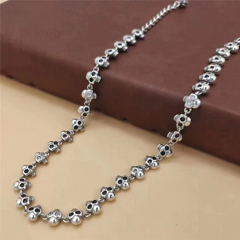 925 Sterling Silver Skull Link Chain Necklaces Vintage Gothic Punk Hiphop Antique Designer Luxury Jewelry Accessories
