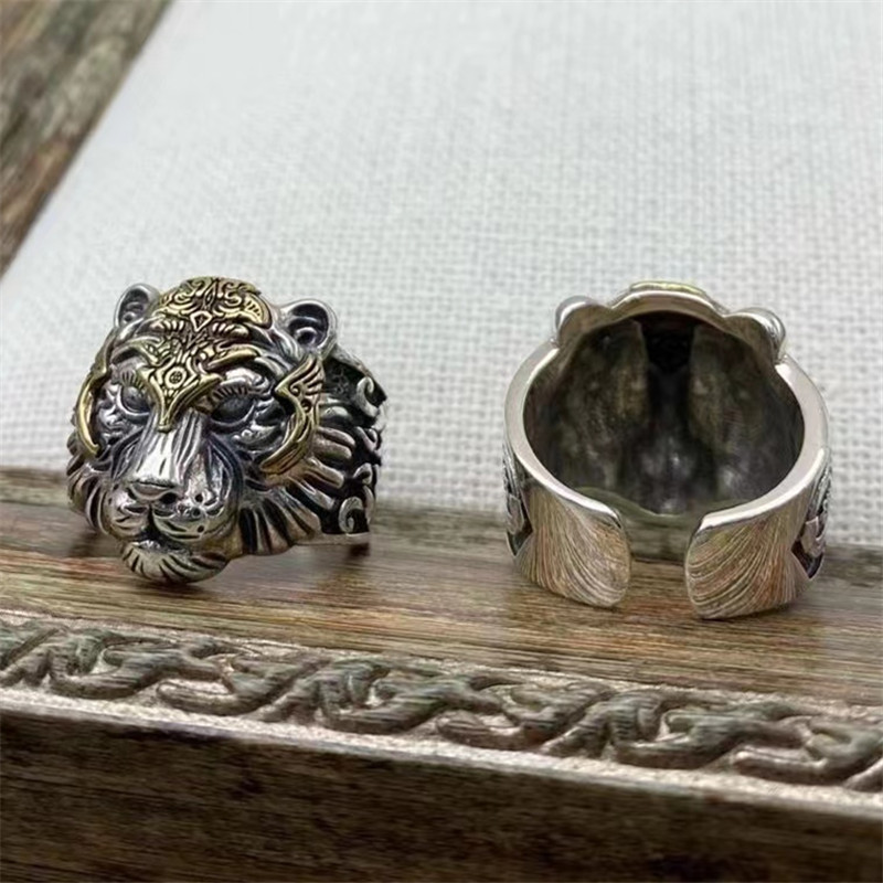 925 Sterling Silver Tiger Adjustable Band Rings Vintage Gothic Punk Antique Designer Luxury Jewelry Accessories
