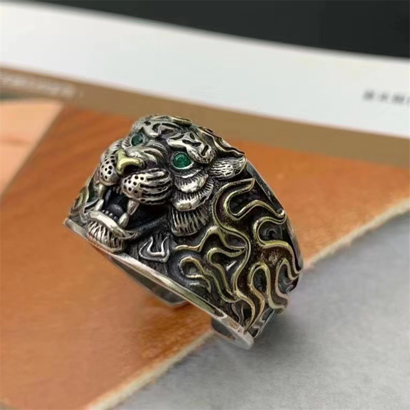 925 Sterling Silver Tiger Adjustable Band Rings Vintage Gothic Punk Antique Designer Luxury Jewelry Accessories