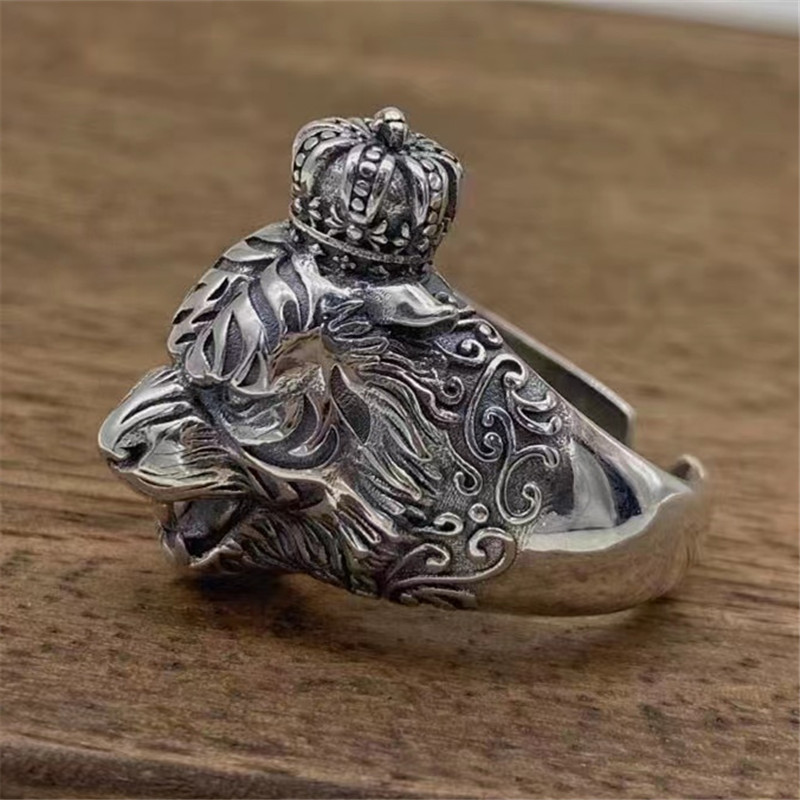 925 Sterling Silver Crown Tiger  Adjustable Band Rings Vintage Gothic Punk Antique Designer Luxury Jewelry Accessories