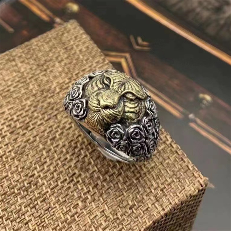 925 Sterling Silver Tiger Adjustable Band Rings Vintage Gothic Punk Antique Designer Luxury Jewelry Accessories