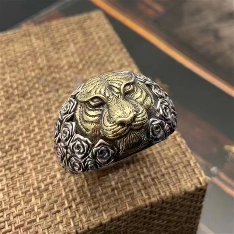 925 Sterling Silver Tiger Adjustable Band Rings Vintage Gothic Punk Antique Designer Luxury Jewelry Accessories