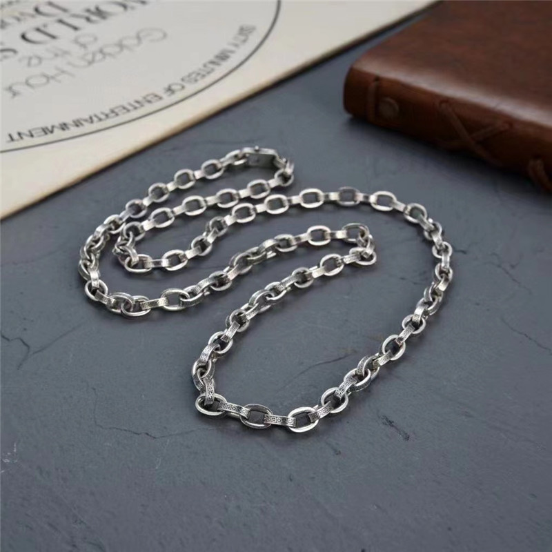 925 Sterling Silver LInk Chain Necklaces Vintage Gothic Punk Hiphop Antique Designer Luxury Jewelry Accessories