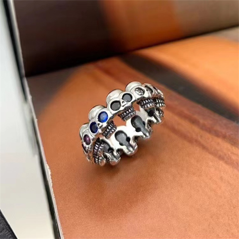 925 Sterling Silver Skull  Adjustable Band Rings Vintage Gothic Punk Antique Designer Luxury Jewelry Accessories