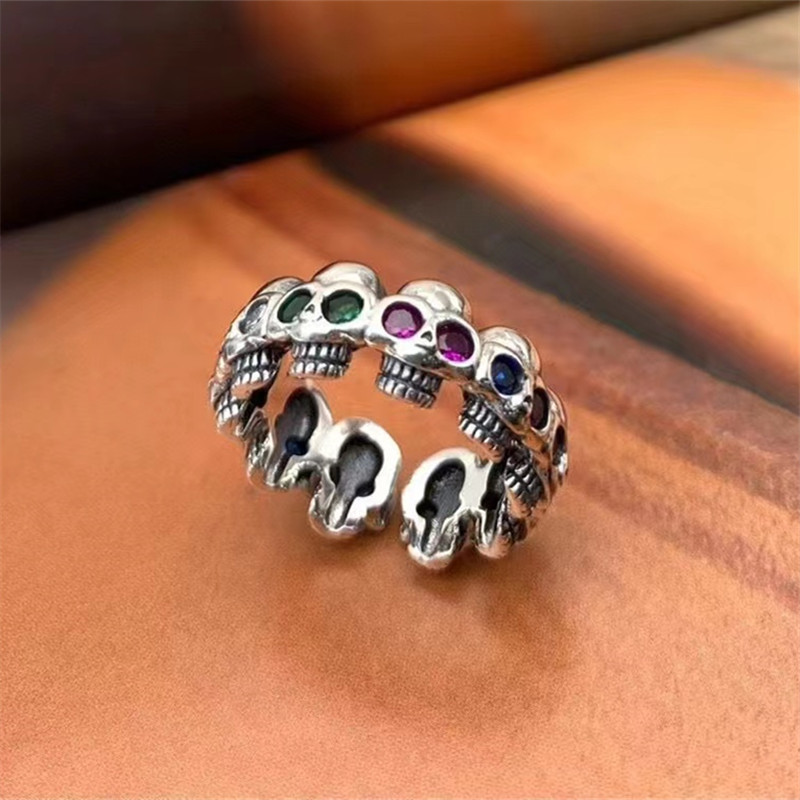 925 Sterling Silver Skull  Adjustable Band Rings Vintage Gothic Punk Antique Designer Luxury Jewelry Accessories
