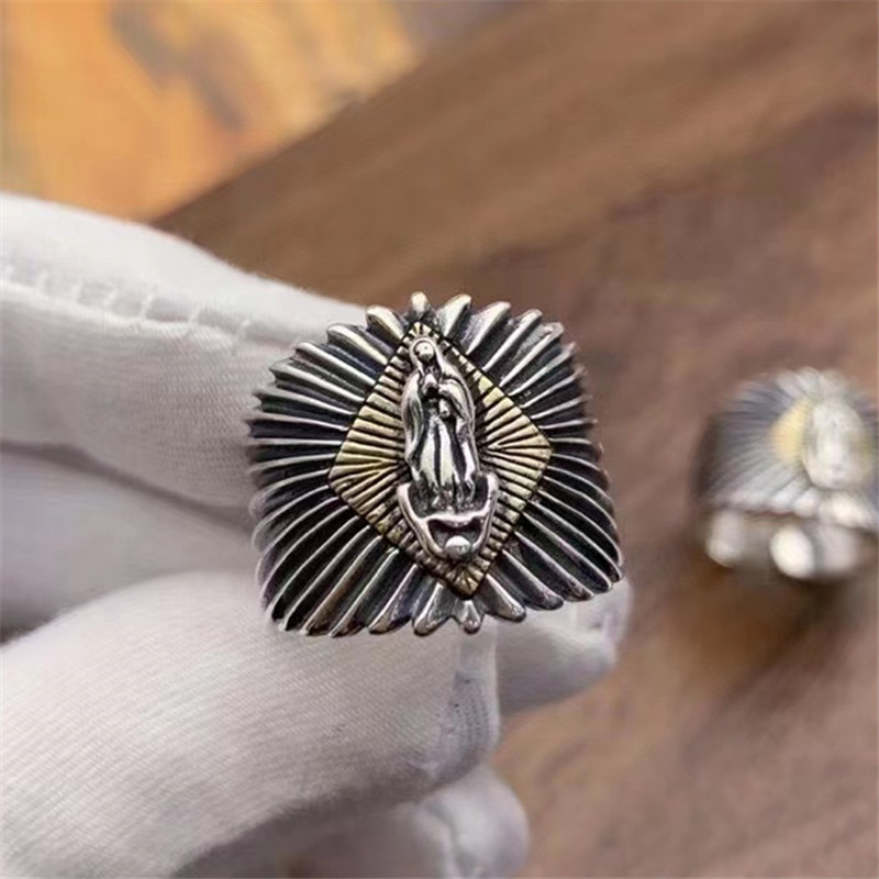 925 Sterling Silver Mother of God Adjustable Band Rings Vintage Gothic Punk Antique Designer Luxury Jewelry Accessories