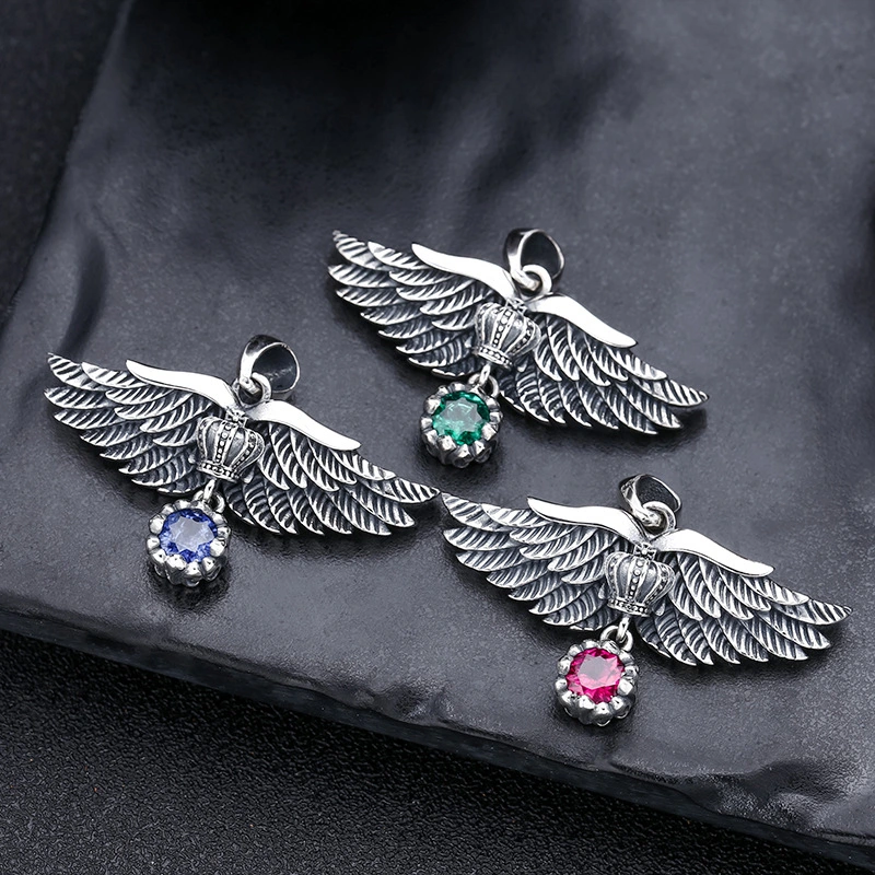 925 Sterling Silver angel Wings Pendant Necklaces Vintage Gothic Punk Hiphop Antique Designer Luxury Jewelry Accessories