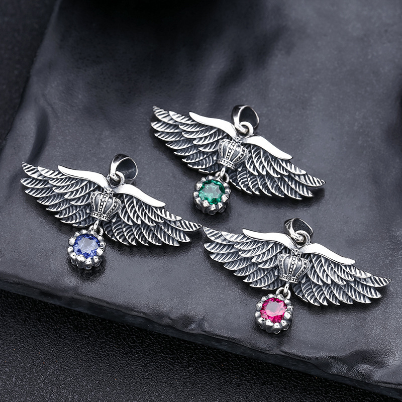 925 Sterling Silver angel Wings Pendant Necklaces Vintage Gothic Punk Hiphop Antique Designer Luxury Jewelry Accessories