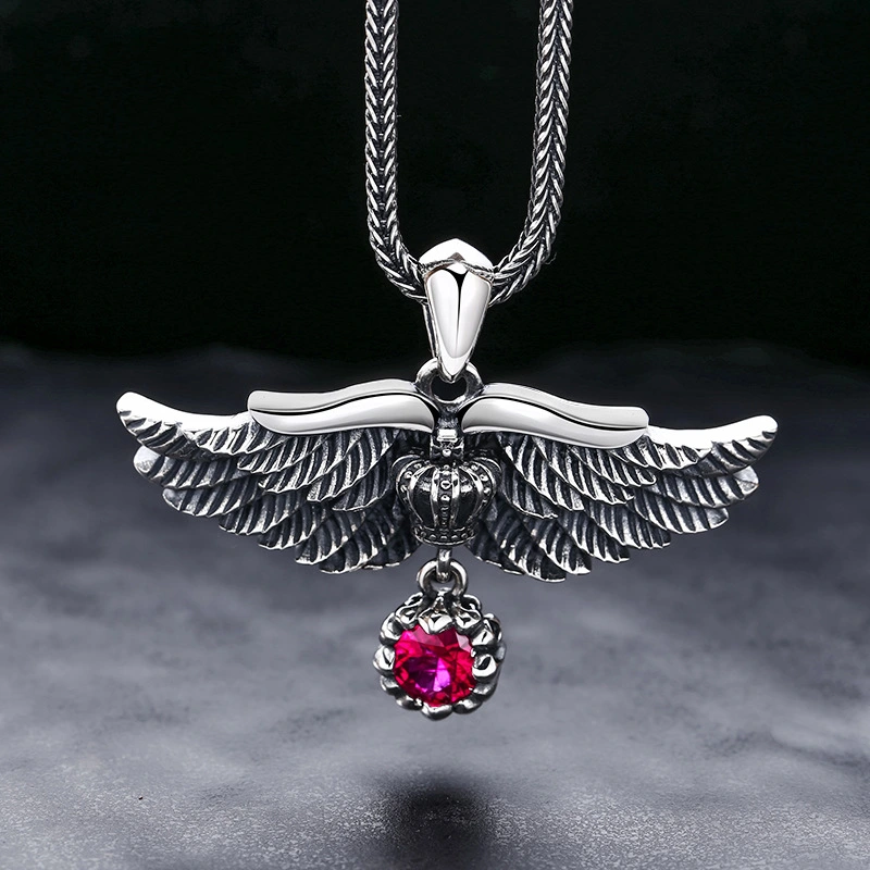 925 Sterling Silver angel Wings Pendant Necklaces Vintage Gothic Punk Hiphop Antique Designer Luxury Jewelry Accessories