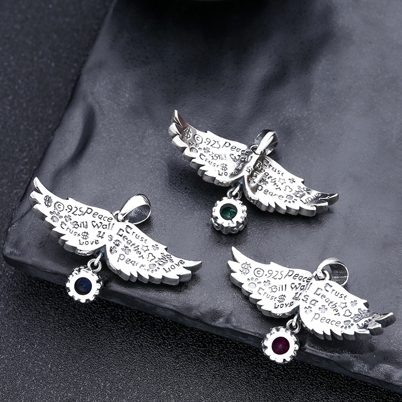 925 Sterling Silver angel Wings Pendant Necklaces Vintage Gothic Punk Hiphop Antique Designer Luxury Jewelry Accessories