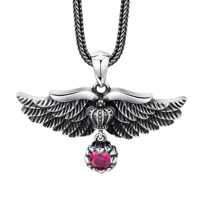 925 Sterling Silver angel Wings Pendant Necklaces Vintage Gothic Punk Hiphop Antique Designer Luxury Jewelry Accessories