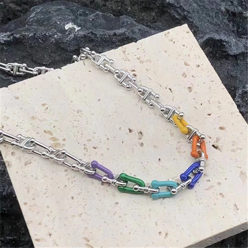 925 Sterling Silver U type Link Chain Necklaces With Enamel Vintage Gothic Punk Hiphop Antique Designer Luxury Jewelry Accessories