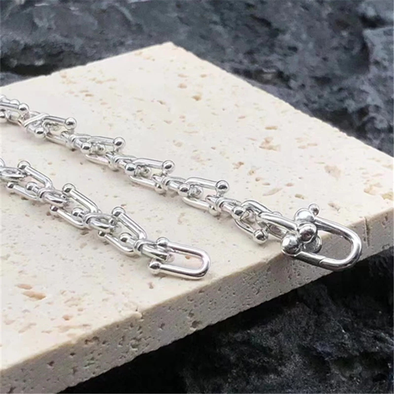 925 Sterling Silver U type Link Chain Necklaces With Enamel Vintage Gothic Punk Hiphop Antique Designer Luxury Jewelry Accessories