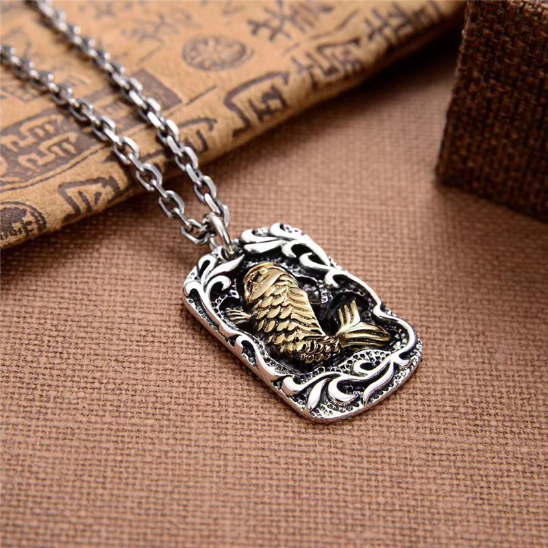 925 Sterling Silver Fish Badge Pendant Necklaces Vintage Gothic Punk Hiphop Antique Designer Luxury Jewelry Accessories