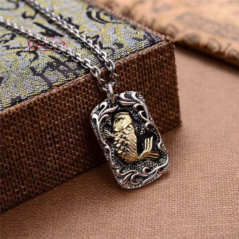 925 Sterling Silver Fish Badge Pendant Necklaces Vintage Gothic Punk Hiphop Antique Designer Luxury Jewelry Accessories