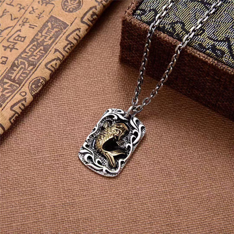 925 Sterling Silver Fish Badge Pendant Necklaces Vintage Gothic Punk Hiphop Antique Designer Luxury Jewelry Accessories