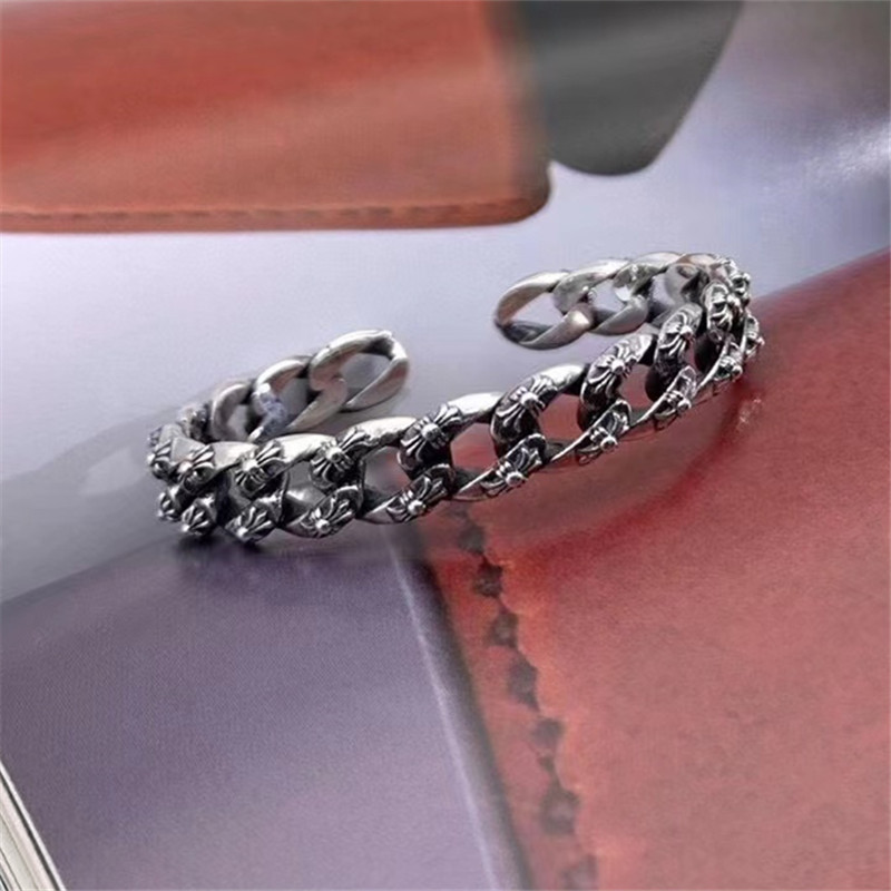 925 Sterling Silver Crosses Link Chain Bangle Bracelets Antique Gothic Punk Jewelry Accessories