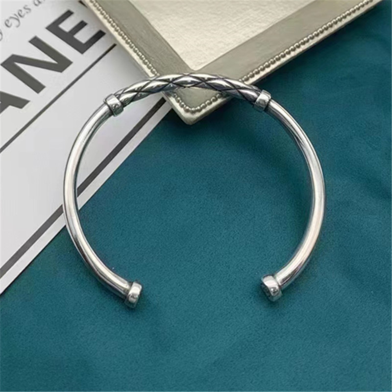 925 Sterling Silver Textured Bangle Bracelets Antique Gothic Punk Jewelry Accessories
