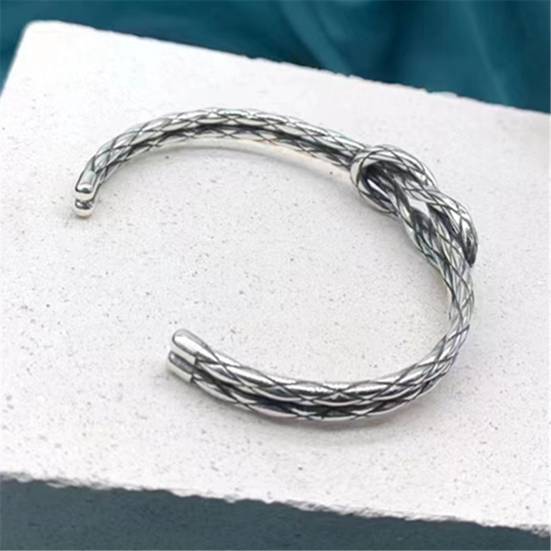 925 Sterling Silver Knot Bangle Bracelets Antique Gothic Punk Jewelry Accessories