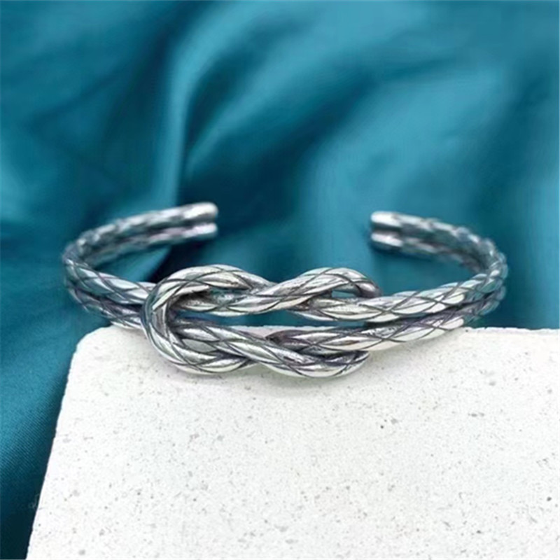 925 Sterling Silver Knot Bangle Bracelets Antique Gothic Punk Jewelry Accessories