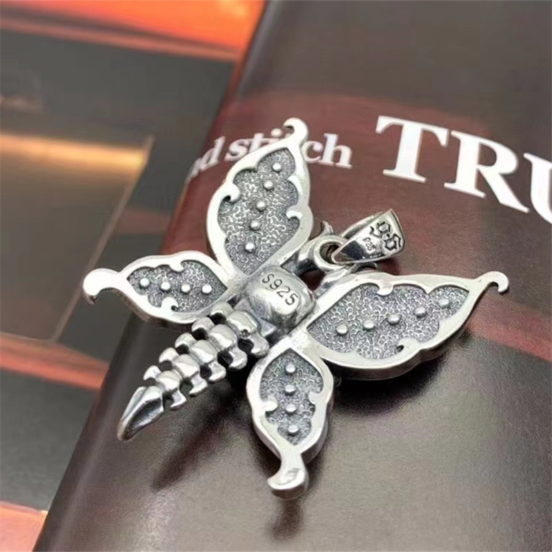 925 Sterling Silver Skull Butterfly Pendant Necklaces Vintage Gothic Punk Hiphop Antique Designer Luxury Jewelry Accessories