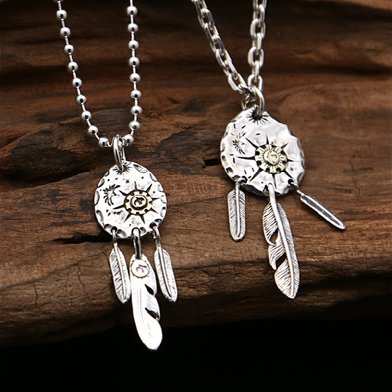 925 Sterling Silver Feather Tassels Pendant Necklaces Vintage Gothic Punk Hiphop Antique Designer Luxury Jewelry Accessories