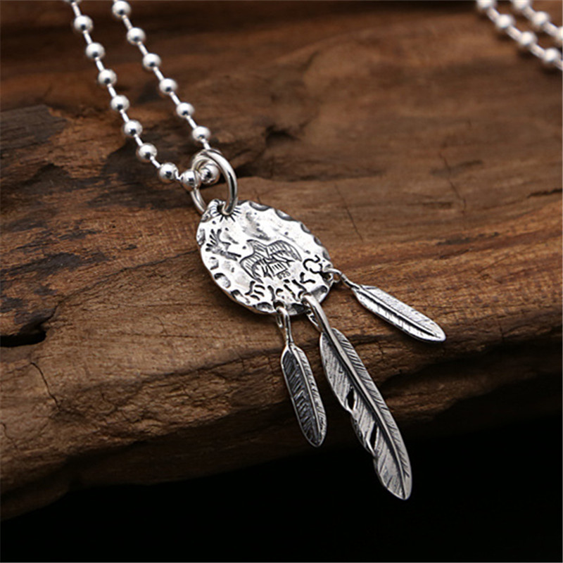 925 Sterling Silver Feather Tassels Pendant Necklaces Vintage Gothic Punk Hiphop Antique Designer Luxury Jewelry Accessories