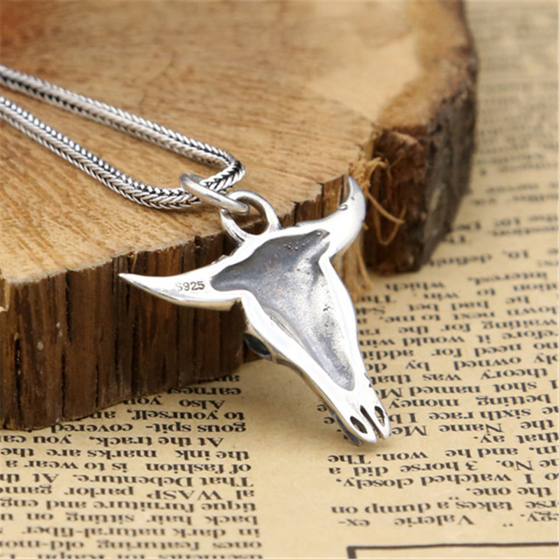 925 Sterling Silver OX Bull head Pendant Necklaces Vintage Gothic Punk Hiphop Antique Designer Luxury Jewelry Accessories