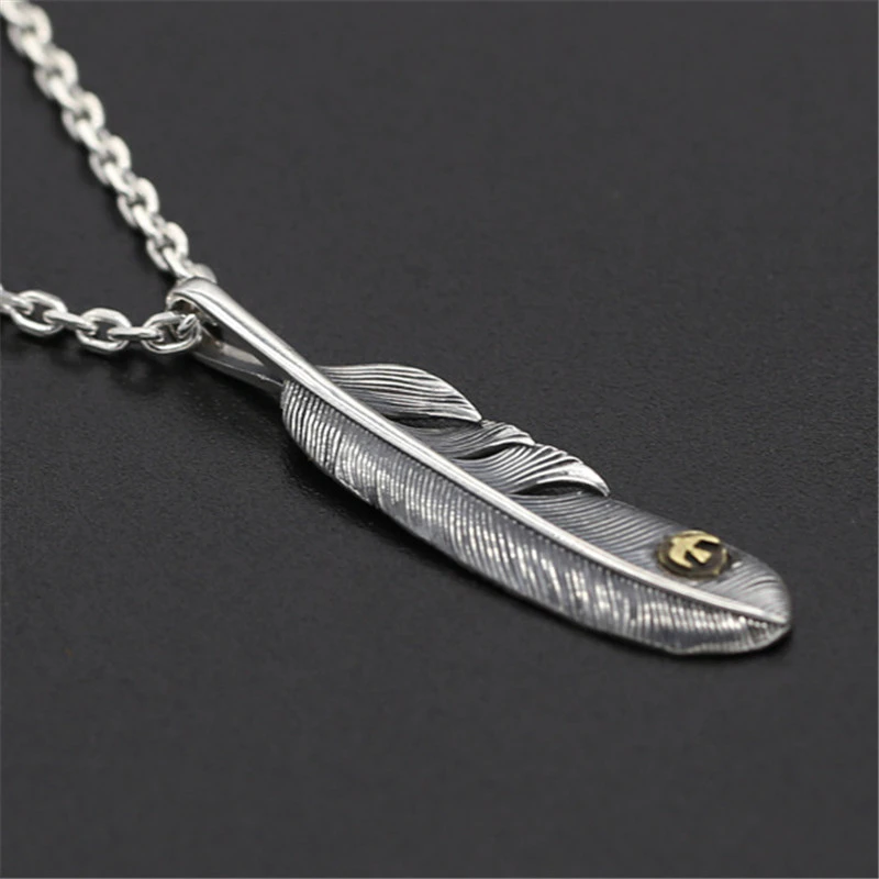 925 Sterling Silver Feather Pendant Necklaces Vintage Gothic Punk Hiphop Antique Designer Luxury Jewelry Accessories