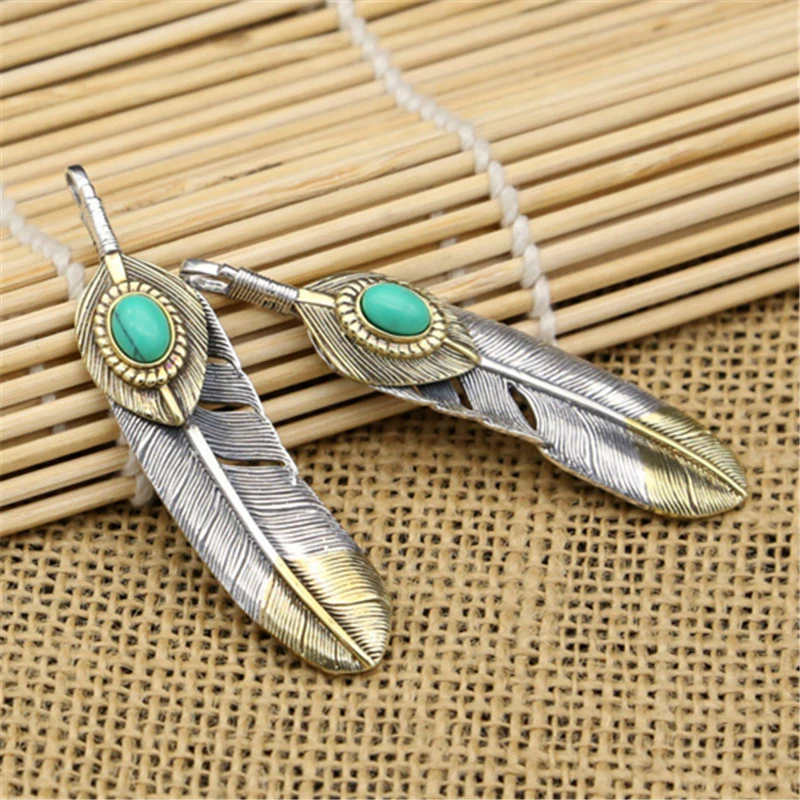 925 Sterling Silver Feather Pendant Necklaces With Turquoise Stones Vintage Gothic Antique Designer Luxury Jewelry Accessories