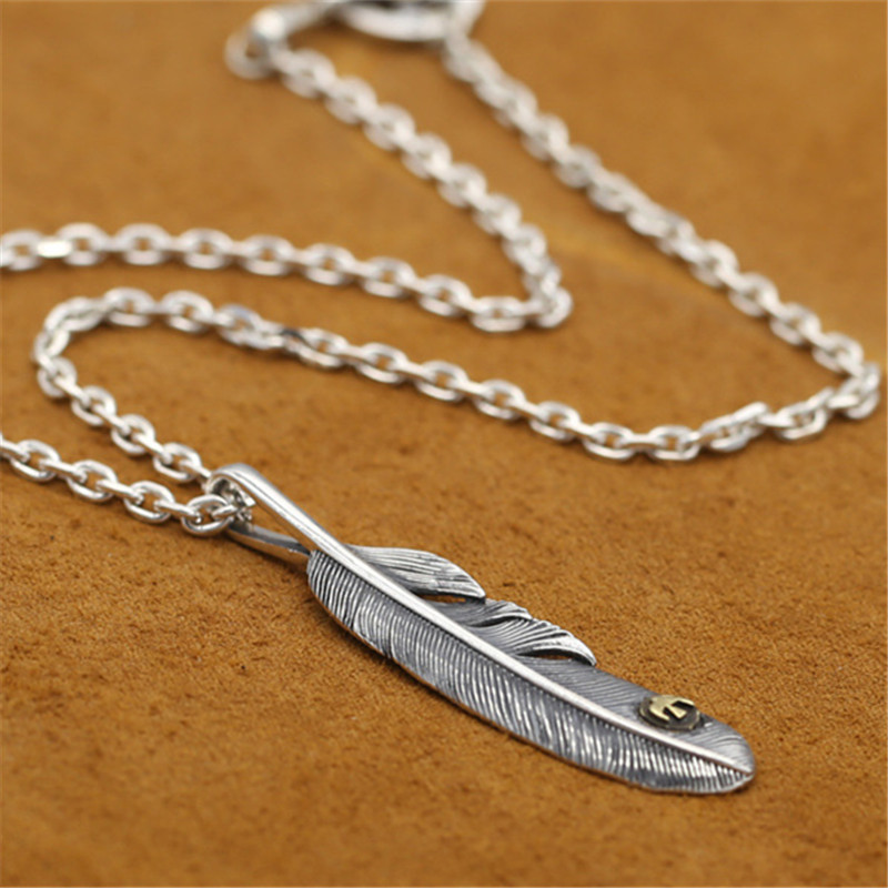 925 Sterling Silver Feather Pendant Necklaces Vintage Gothic Punk Hiphop Antique Designer Luxury Jewelry Accessories