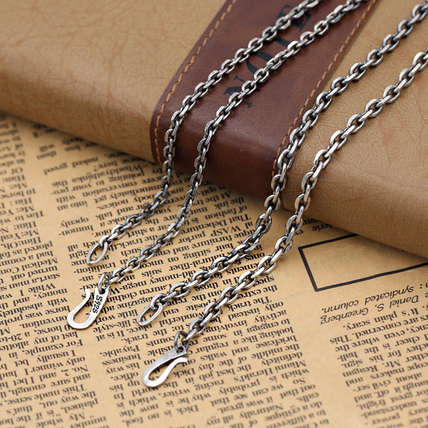 925 Sterling Silver Link Chain Necklaces Vintage Gothic Punk Hiphop Antique Designer Luxury Jewelry Accessories