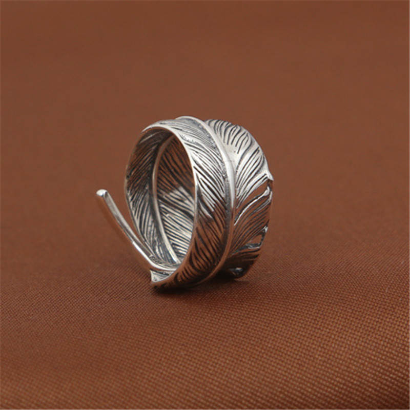 925 Sterling Silver Feather Adjustable Band Rings Vintage Gothic Punk Antique Designer Luxury Jewelry Accessories