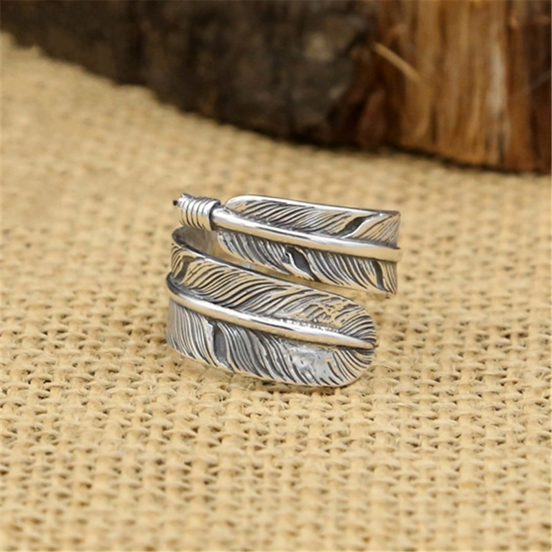 925 Sterling Silver Crooked Curly Feather Adjustable Band Rings Vintage Gothic Punk Antique Designer Luxury Jewelry Accessories