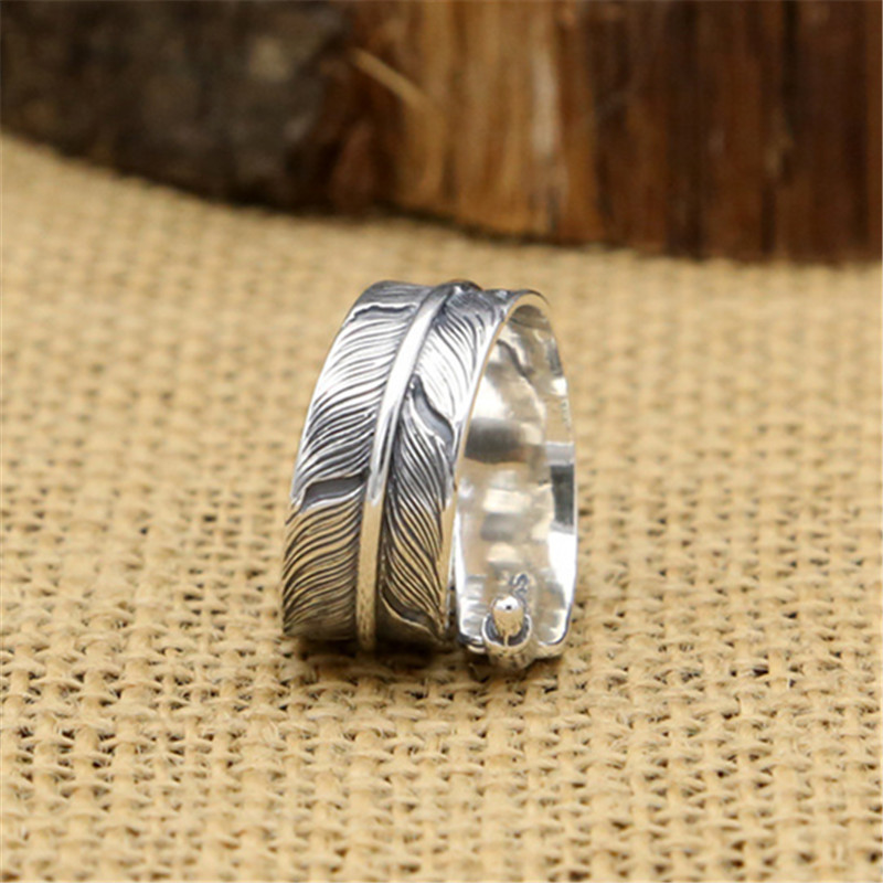925 Sterling Silver Crooked Curly Feather Adjustable Band Rings Vintage Gothic Punk Antique Designer Luxury Jewelry Accessories