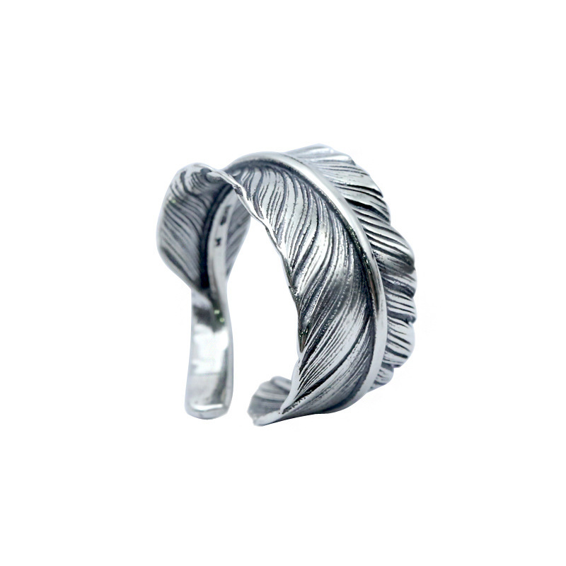 925 Sterling Silver Feather Adjustable Band Rings Vintage Gothic Punk Antique Designer Luxury Jewelry Accessories